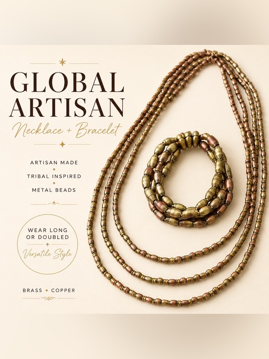 Jewelry - Artisan Metal Bead Necklace & Bracelet Set Tribal Boho Statement Jewelry